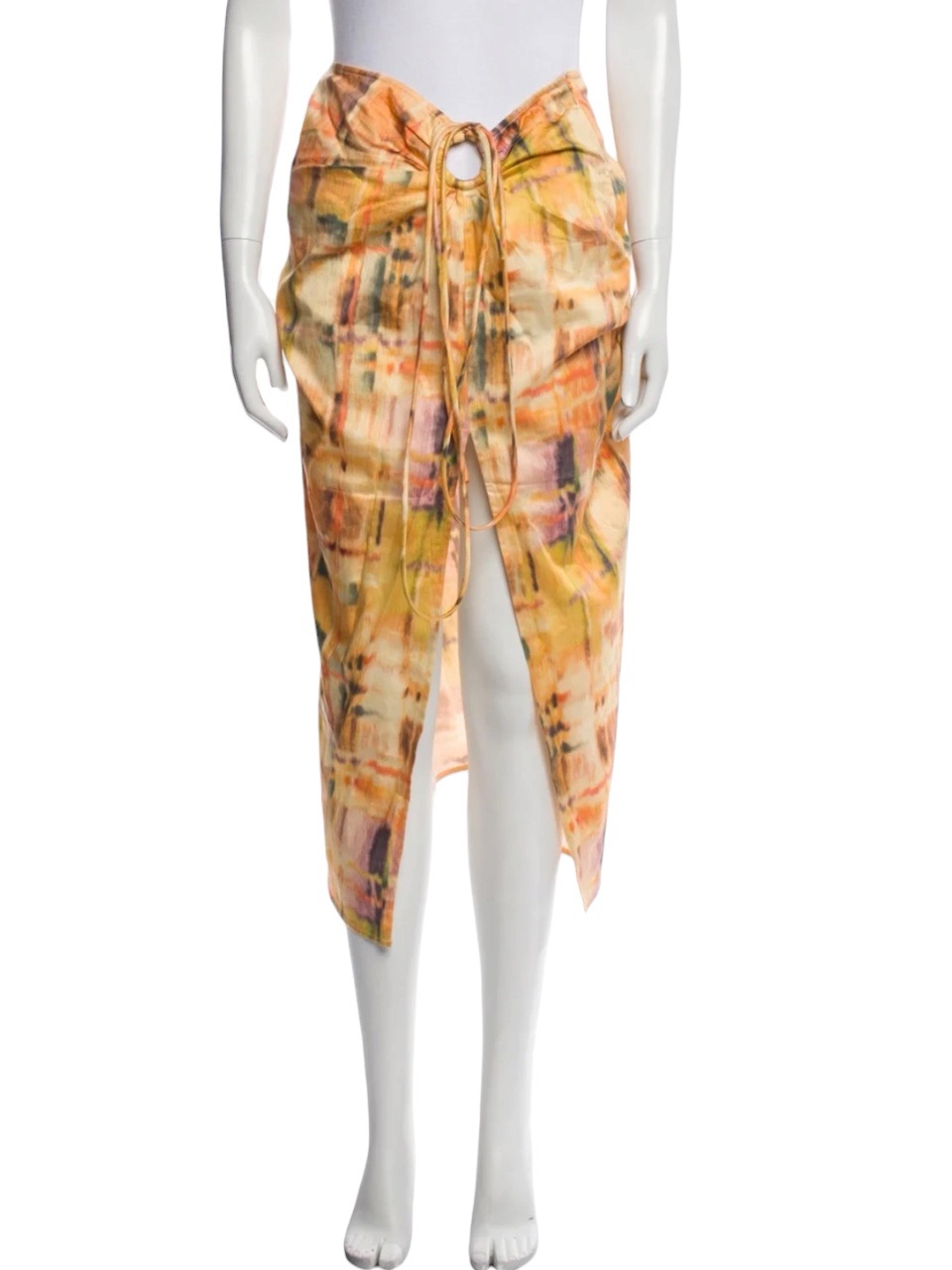Cult Gaia Yellow Peach Abstract Tie-Front Sarong Skirt